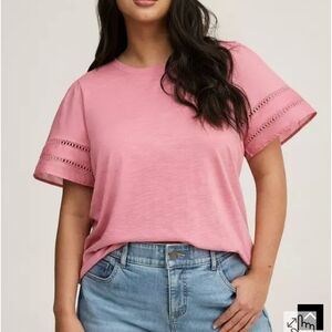 Torrid Pink Short Sleeve Top with Lace Detail